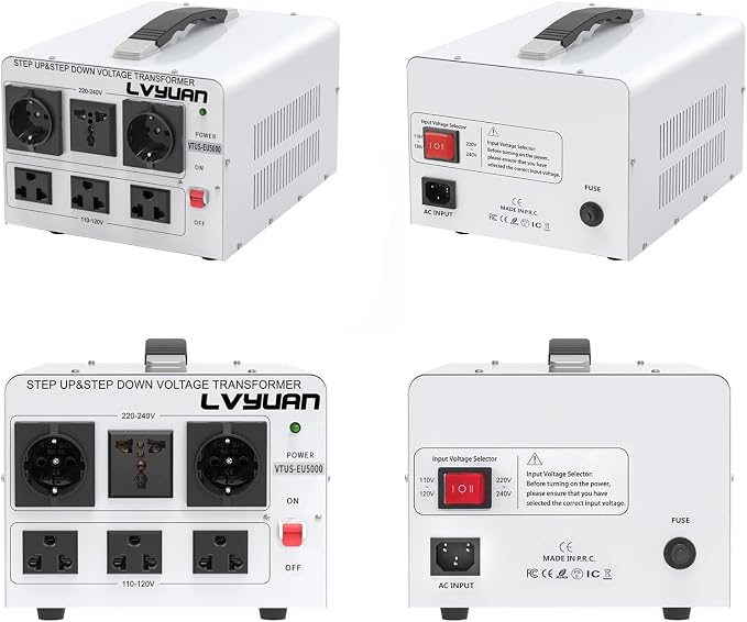 LVYUAN 5000W Watt Voltage Transformer Converter Step Up/Down Converter 110/120 Volt - 220/240 Volt with 3 US&2 EU&1 Universal Outlet and CE Certified,Circuit Break Protection