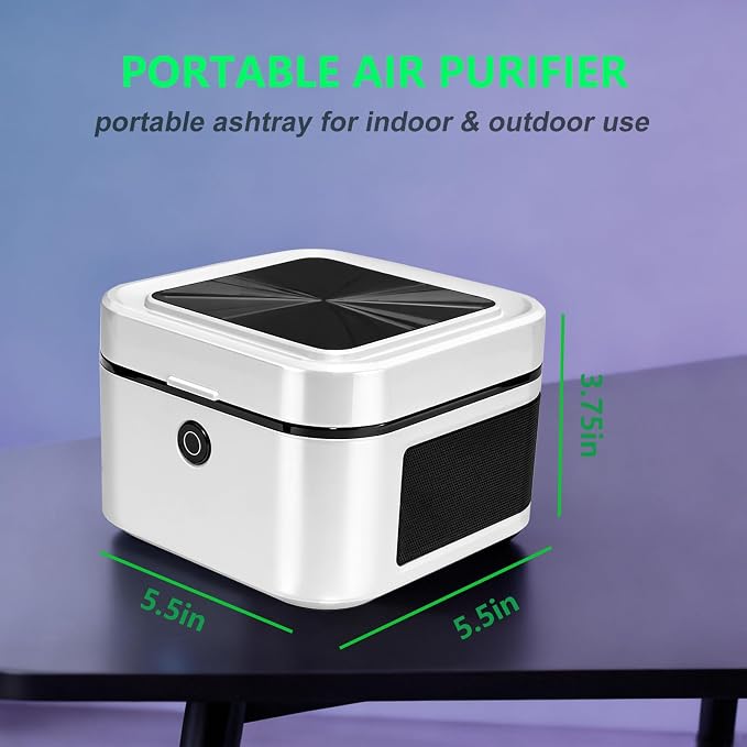Multifunctional Smokeless Ashtray with HEPA Filter,Rechargeable Air Purifier for Cigarette Smoke,Portable Ashtray for Indoor & Outdoor Use (White)