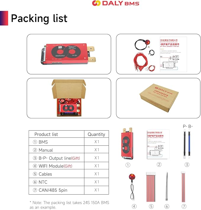 DALY Smart BMS 4S-16S 40A-500A with WiFi Module and CAN 485 Communication Protection Board for LifePO4 Lithium Battery Pack (Smart BMS 16S 48V，200A)