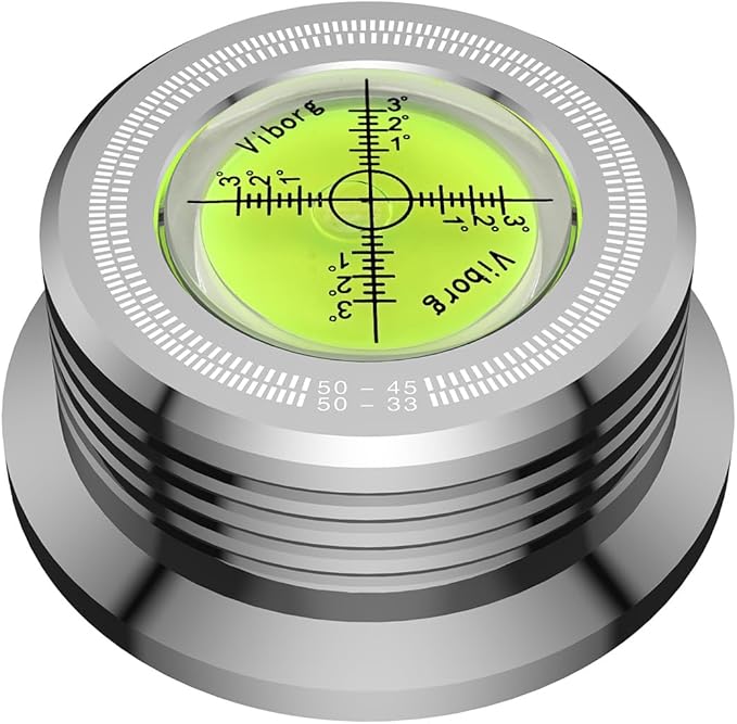 Viborg LP528S Record Weight Stabilizer Turntable Level Strobe Making 3 in 1, 280G (9.9 OZ) LP Vinyl Clamp with Bubble Leveling (50Hz, Silver)