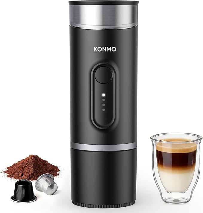 Portable Espresso Machine, Self-Heating, 15 Bar, Type-C Rechargeable, Works with Capsules & Ground Coffee, Coffee Maker for Camping, Hiking, Outdoor Travel, Car and RV, Business Trips