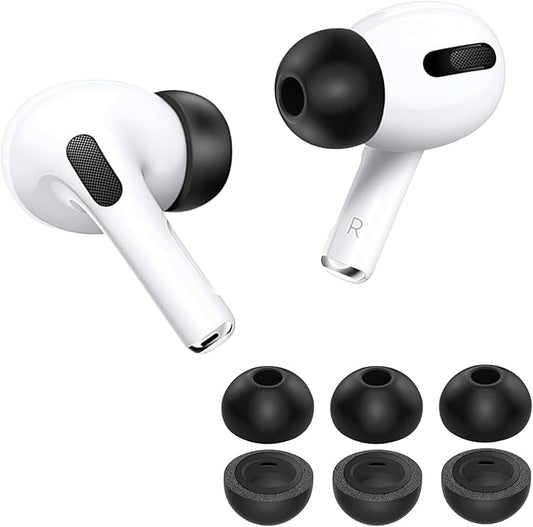【2025 Release】 KASOTT Memory Foam Replacement Ear Tips for AirPods Pro 3- Enhanced Bass,Superior Noise Isolation,Soft&Comfortable,Stable,Anti-Slip,Fits in Charging Case,3 Pairs (Black, Medium)