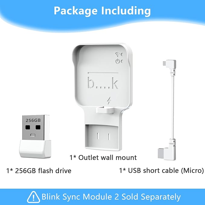 256GB USB Flash Drive with Outlet Wall Mount for Blink Sync Module 2, USB Storage and Sync Camera Mount for Blink Outdoor Indoor Security System (Sync Module 2 is NOT Included),White