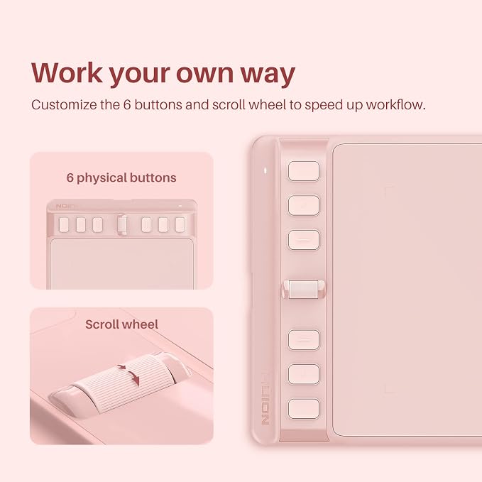 HUION Inspiroy 2 Small Drawing Tablet, Digital Art Tablet with Scroll Wheel, 6 Hot Keys, Battery-Free Stylus, Pink Graphics Tablet for Drawing, Design, Writing, Work with PC, Mac & Android