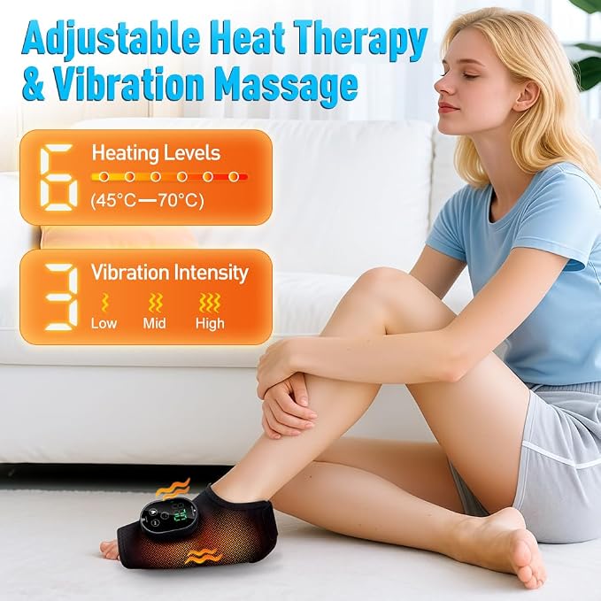 Electric Foot Massager with Heat Therapy, Portable Heated Foot Care Device Heated Wrap with 3 Vibration Modes and 5 Heat Levels - Cordless Portable Design (1-Piece, 1, Count)