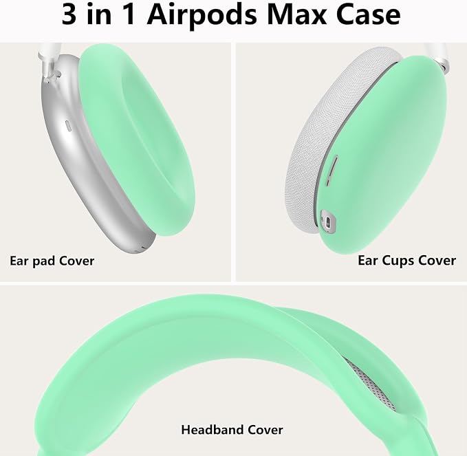 Silicone Case Cover for AirPods Max Headphones, Ear Pad Case Cover/Ear Cups Cover/Headband Cover for AirPods Max 2/1 (2026/2024/2020)(USB-C/Lightning), Accessories for Apple AirPods Max 2, Light Green