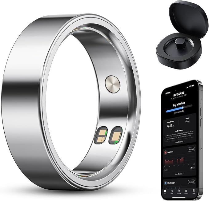 Smart Ring for Women/Men, Fitness Tracker Ring with Call & Alarm Vibration, Heart Rate, Blood Oxygen, Sleep Tracker, Women Cycle Prediction, 5ATM Waterproof, No App Fees (Silver, 11#)