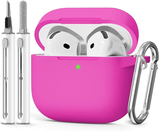for AirPods 4 Case 2024 Come with Cleaner Kit,Soft Silicone Protective Cover for Apple AirPods 4th Generation Cases with Keychain,Compatible with AirPod 4 Case for Women Men-Hot Pink