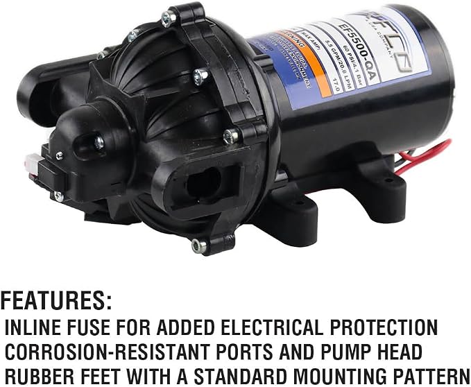 Everflo 12V On-Demand Diaphragm Sprayer Pump - 5.5GPM, 60 PSI, Quick Attach Ports