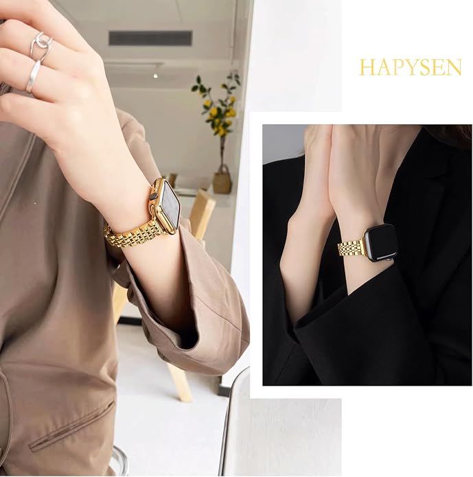 Slim Metal Band Compatible with Apple Watch Bands for Women, Series 11/10/9/8/7/6/5/4/3/2/1/SE, 46/42mm (S11/10), 45/44/42mm, 41/40/38mm Stainless Steel Bracelet