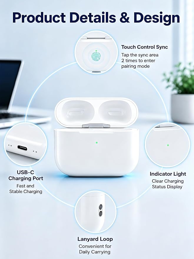 Replacement Charging Case for AirPods Pro 3rd Generation, Only Compatible with AirPods Pro 3rd Gen, Type-C Charging & Wireless, Touch-Control Pairing, Earbuds Not Included
