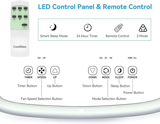 Coolblus 10000 BTU Portable Air Conditioners Cool Up to 450 Sq.Ft, 3-IN-1 Portable AC Unit with Remote Control/LED Display/Installation Kits & Screwdriver/24Hrs Timer for Home/Office, White-10000BTU