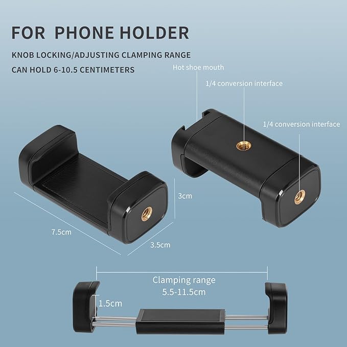 Adjustable Articulating Magic Arm with Clamp and Phone Holder Clip for Desk Mount, Desk Stand, Cell Phone Tripod
