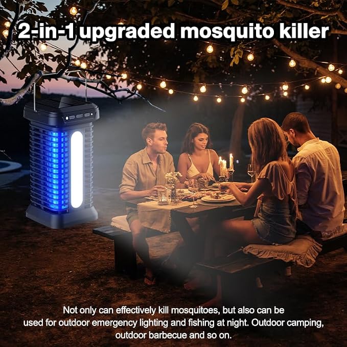 Syluris Bug Zapper Outdoor Indoor, Upgraded 3 in 1 Solar Mosquito Zapper Portable Rechargeable with LED & Control Auto On/Off, Waterproof Fly Zapper for Patio, Backyard, Farm, Kitchen, Living Room