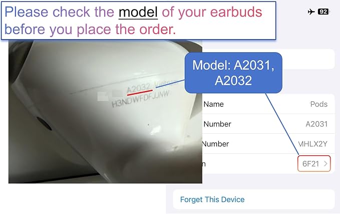 Meenova A2031 A2032 OEM Left and Right Earbuds Replacement for Pod (2nd Generation), A Pair of L & R Ear Sides Only, Compatible with Original Air 2 A1938 Charging Case Earpad, Used Pods 2