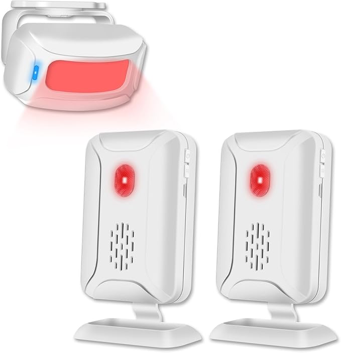 GREENCYCLE Door Sensor Chime, Motion Detector Alarm, Commercial Door Bells for Business Entry, Home Security Alert (918 Feet, 36 Tunes, 4 Volume Levels, LED Indicators), 2Receiver1Infrared Transmitter