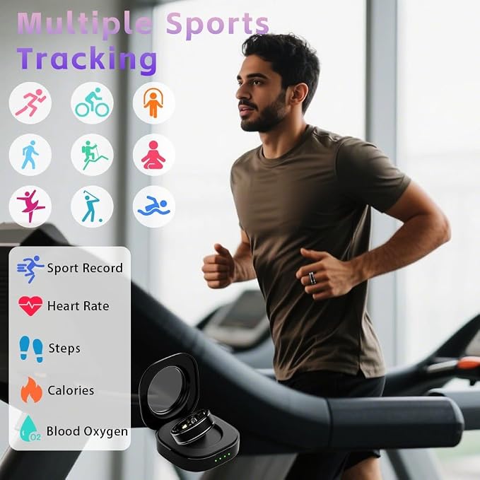 Activity Tracker Ring for Men – Fitness Tracker Ring with Heart Rate, SpO2, Blood Pressure, Sleep Monitoring, Step & Calorie Counter, 5ATM Waterproof, No Subscription Fee (Black 8)