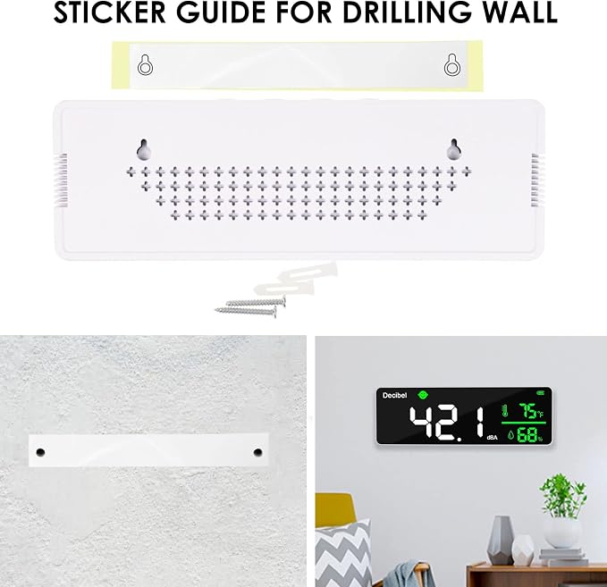 Decibel Meter Wall Hanging Sound Level Meter 11 inch Large LED Display Noise Temperature Humidity Meter with Alarm Icons Indicator Wide Applications for Classroom, Studio, Home, Factory