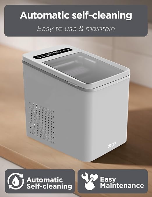 Orgo The Maverick Countertop Ice Maker, Makes 23 lbs. in 24 Hours, Bullet Shaped in 2 Sizes, Ice Maker Ready in 6-8 Minutes, LED Control Panel, Self-Cleaning, Includes Scoop, TMT3653, Gray