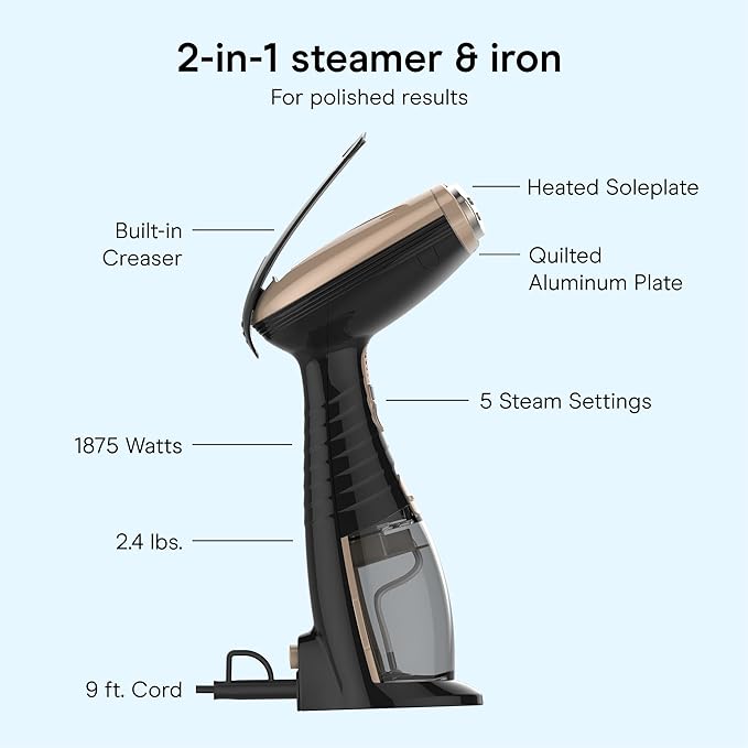 Conair Handheld Garment Steamer for Clothes, Turbo ExtremeSteam 1875W Fabric Steamer, Portable Handheld Design, Strong Penetrating Steam, Amazon Exclusive, Black