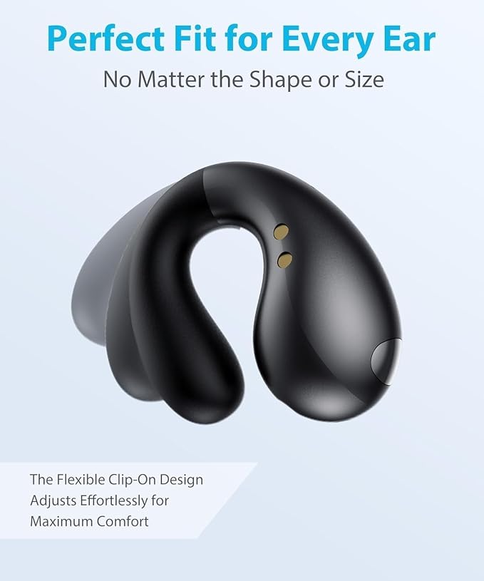 Boytond Ultra Open Ear Earbuds - Ergonomic Clip-On Earbuds, Small Bone Conduction Over-The-Ear Headphones with Waterproof Design, Perfect Running Headphones for Sports and Fitness, Onyx Black