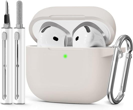 for AirPods 4 Case 2024 Come with Cleaner Kit,Soft Silicone Protective Cover for Apple AirPods 4th Generation Cases with Keychain,Compatible with AirPod 4 Case for Women Men-Stone