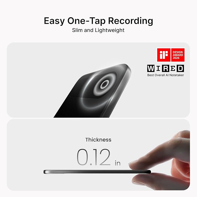 Comulytic Note Pro AI Voice Recorder, AI Note Taker w/Unlimited Transcribe & Summarize, App Control Digital Video Recorder, Support 113 Languages & Ultra-Slim for Meeting, Call, Lecture, Grey