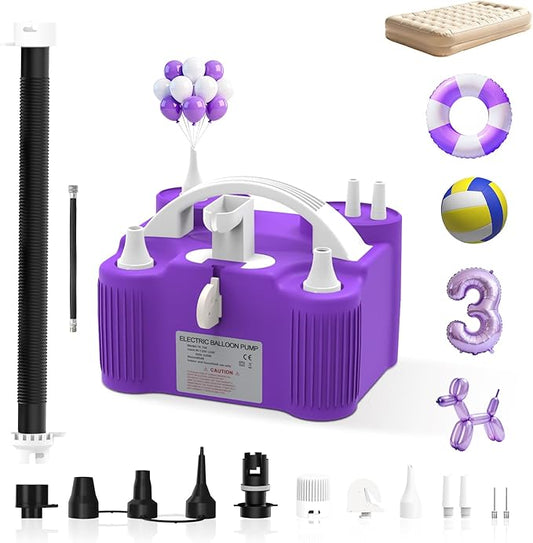 Electric Balloon Pump 4-in-1 Air Pump Portable Electric Balloon Blower Machine Dual Nozzle Quick-Fill 110V AC Inflator Deflator for Balloons Pool Floats Air Mattress Inflatables