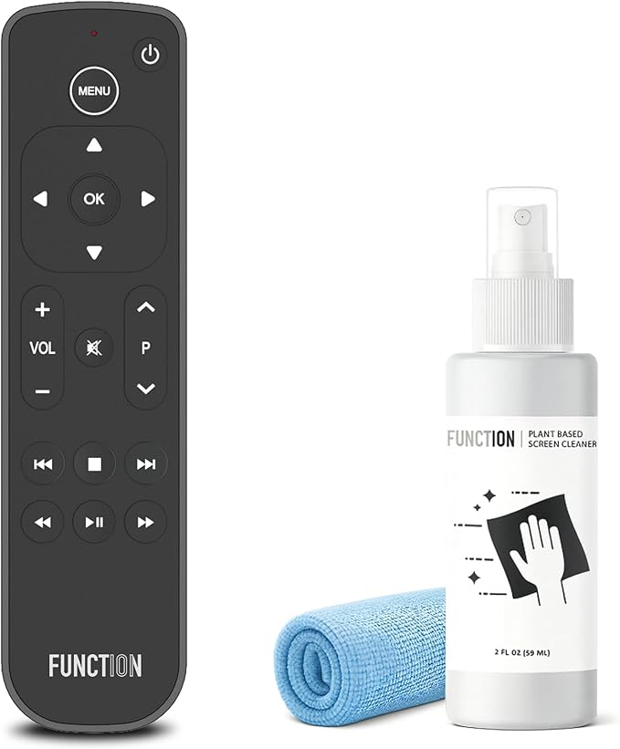 Function101 Replacement Button Remote for Apple TV + Electronics Screen Cleaner and 12" x 12" Cloth | Infrared Connectivity | 2 AAA Batteries Included