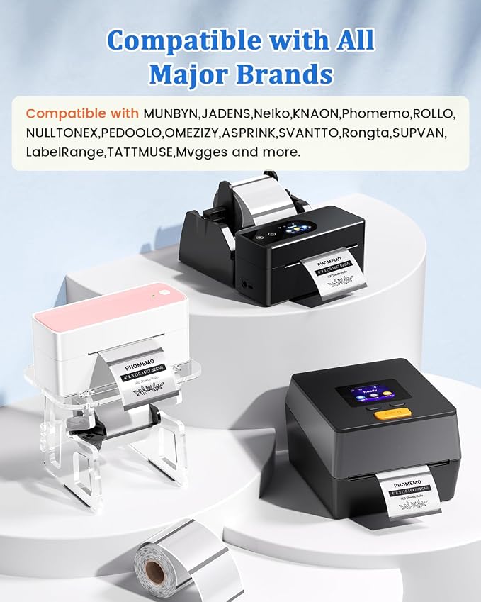 Phomemo D520BT Bluetooth Thermal Label Printer & 200Pcs Transparent Thermal Label 4x3, Label Printers for Shipping Package, Compatible with iPhone, Android, Amazon, Shopify, UPSP