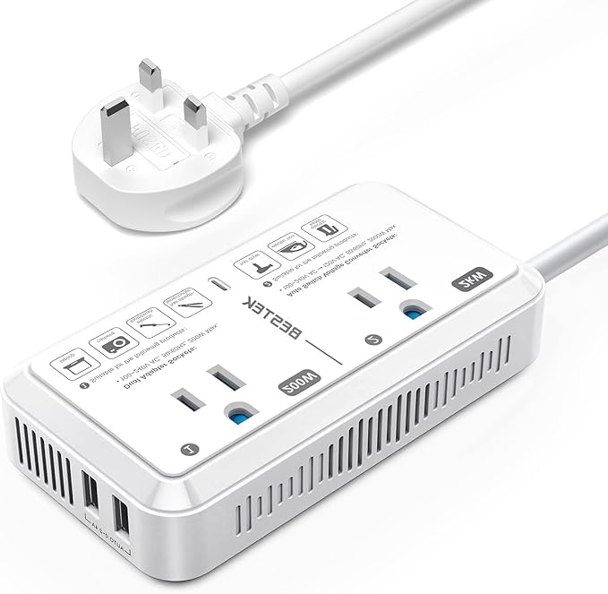 BESTEK US to UK Plug Adapter Voltage Converter 2000W 220V to 110V Converter with 2 USB Ports and Type G Adapter for UK Ireland Scotland and Hong Kong