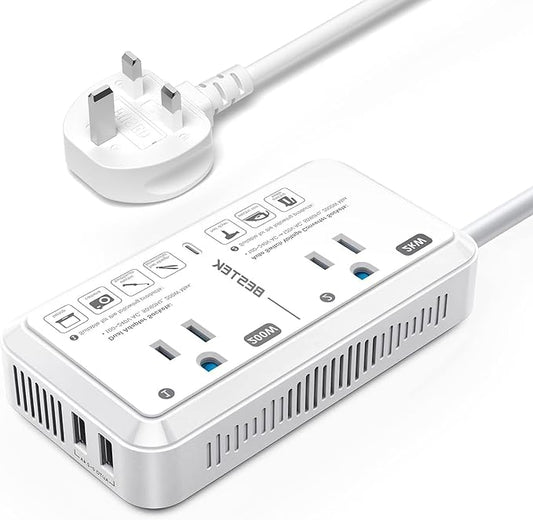 BESTEK US to UK Plug Adapter Voltage Converter 2000W 220V to 110V Converter with 2 USB Ports and Type G Adapter for UK Ireland Scotland and Hong Kong