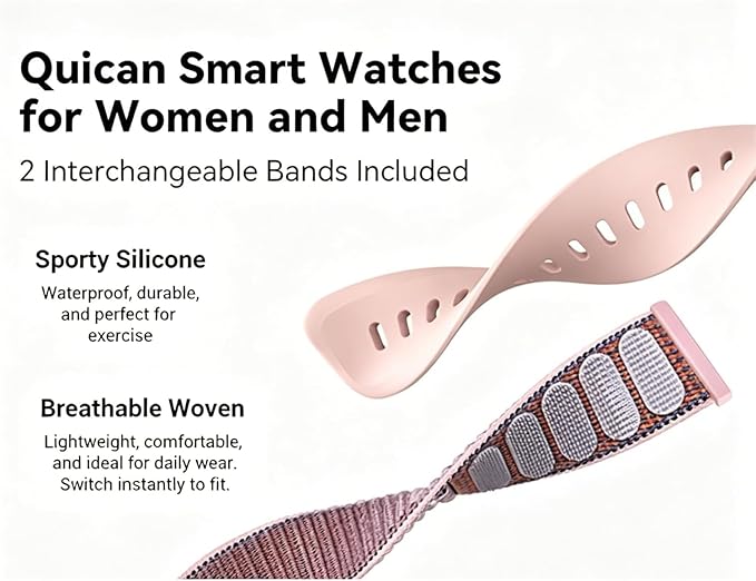 Quican Smart Watches for Women, Compatible for iPhone & Android | Fitness Tracker Watch with Alexa & Calling, Heart Rate Sleep Monitor, Waterproof, Gifts for Women,1.8 Inches Light Pink