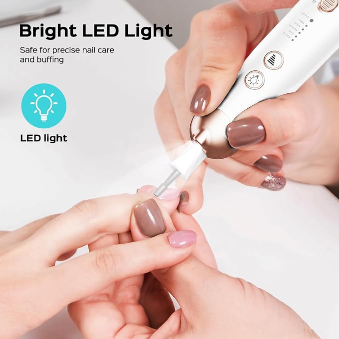 COSLUS C30 Professional Manicure Pedicure Kit, 5-in-1 Electric Nail File for Toenail Hand Feet - Standard Grinder for Basic Nails Care, Cordless, 5 Speed, for Men Women Seniors Home Salon, White
