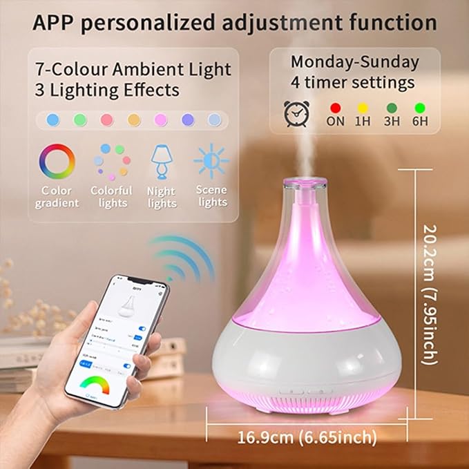 Ebooine Smart Aromatherapy Diffuser & Humidifier – 350ML, App Controlled, Ultrasonic, Quiet, Multi-Color LED