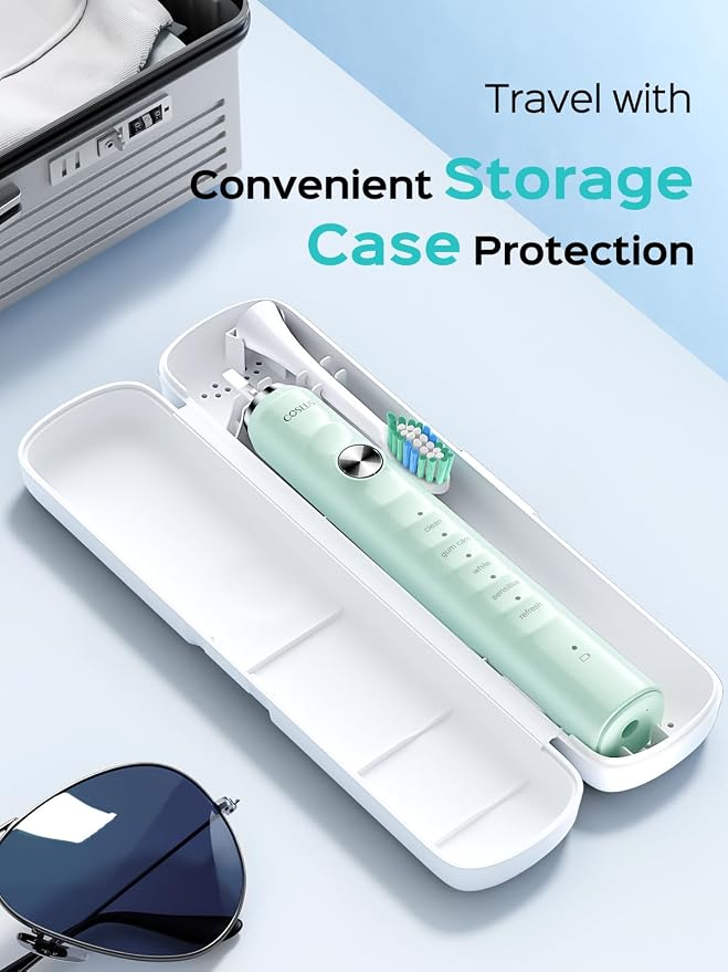 COSLUS Electric Toothbrush for Adults and Kids: Wireless Rechargeable Tooth Brush with Portable Travel Case, 5 Modes 47000 VPM Power Toothbrushes 6 Brush Heads 1 Charge for 70 Days 2 Items