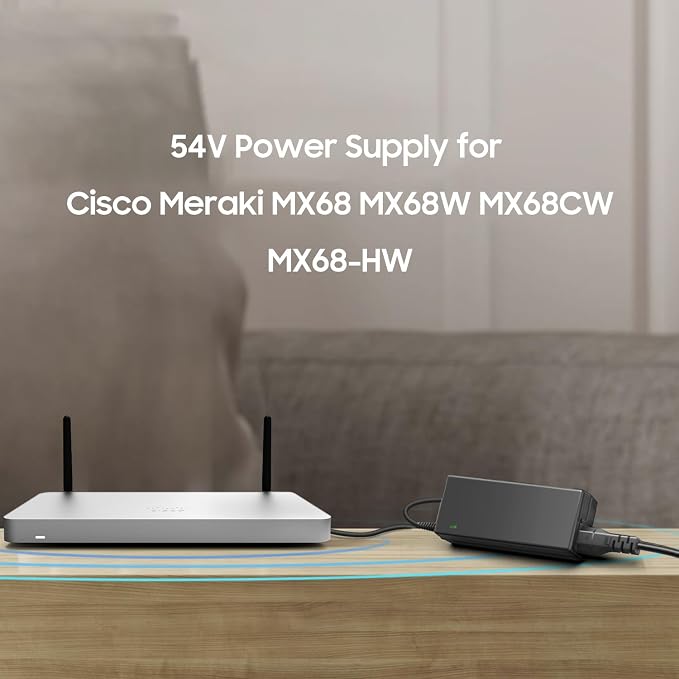 KFD 54V Power Supply for Cisco Meraki MX68 MX65 MX68W MX68CW MX68-HW MX68W-HW MX68CW-HW SD-WAN MX6x Routers MA-PWR-100WAC 640-76010 640-47010 54V 1.85A 1.67A 90W 100W Cisco Router Power Cord Adapter
