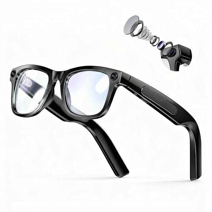 EarlySincere 4K Video Recording Glasses with EIS Stabilization, AI Smart Glasses with Camera and ChatGPT Voice Assistant, 8MP HD Wearable Camera, Bluetooth 5.4 Audio, 15H Playtime, TR90 Durable Frame