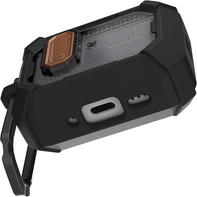 URBAN ARMOR GEAR UAG Designed for AirPods Pro 3rd Gen Case, Rugged Military Grade Drop Proof Protective Cover with Detachable Carabiner Clip & Secure Lip Closure, Plasma Blackout/Aged Bronze