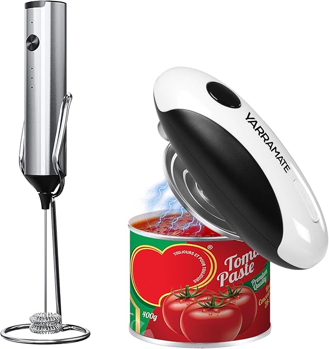 YARRAMATE Electric Can Opener and Rechargeable Milk Frother Wand with Stand