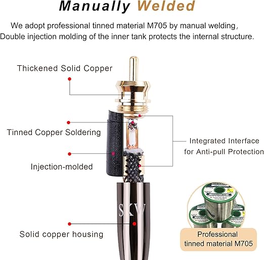 SKW Audiophile Ultra-high Purity Copper Audio Cable 3.5mm Male to 2 RCA Male Audio Auxiliary Stereo Y Splitter Adapter Cable 16.4ft/5M