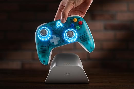 8BitDo Ultimate 2 Wireless Controller for Windows PC, Apple, Steam & Android, Gaming Controller with TMR Joysticks, Hall/Tactile Triggers, Motion Control, RGB Fire Ring, 1000Hz Polling Rate, Clear Blue