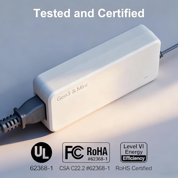 Starlink Gen 3 & Mini Replacement Power Supply - UL Listed 195W (57V 3.42A), Compatible Charging Adapter with 3.3ft 18AWG AC Cable and 1.65ft DC Cable