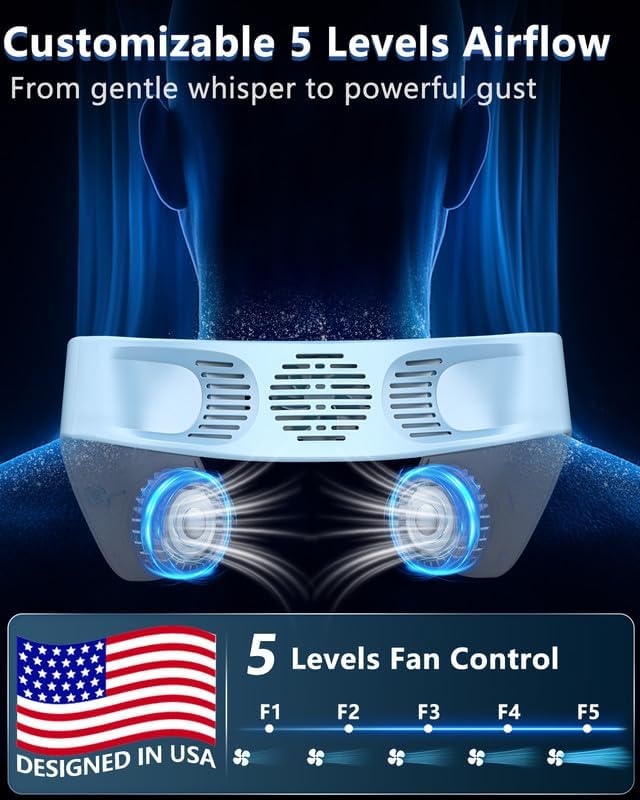 Portable Neck Fan Cooling Plate,Personal Fan Neck Hang Around,Powerful Airflow Shoulder Cooler,Fans To Wear Around Your Neck,Summer Menopause Fan Hot Flash Best Gifs for Outdoor Outside Indoor Blue