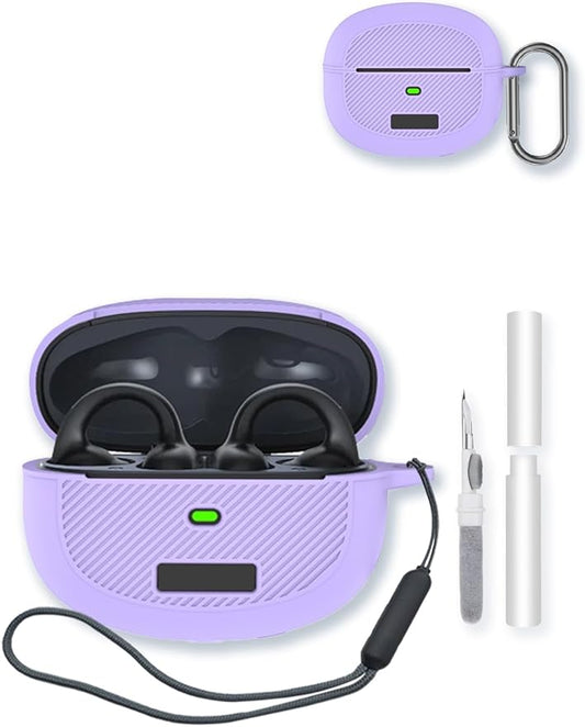 Silicone Case Compatible with Baseus Bowie MC1 Open Ear Clip-On Earbuds,Cleaning Kit and Lanyard Soft Protective Shockproof Cover for Baseus Bowie MC1-Purple