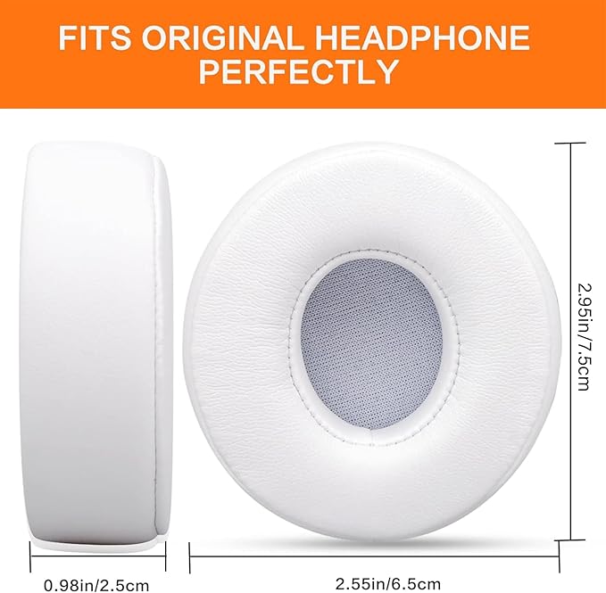 Replacement Ear Pads for Beats Solo 3, Ear Cushions for Beats Solo 2 & Solo 3 Wireless/Wired Headphones, Not Fit Beats Studio On-Ear Headphone with Stronger Adhesive, Thicker Memory Foam(White)