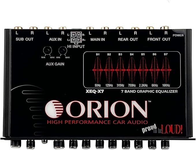 Orion XEQ-X7 7-Band Graphic Equalizer with Front 3.5mm AUX Input – Half-DIN Car Audio EQ with Subwoofer Control, High/Low-Level Inputs, Rear RCA, and Variable Low Pass Filter