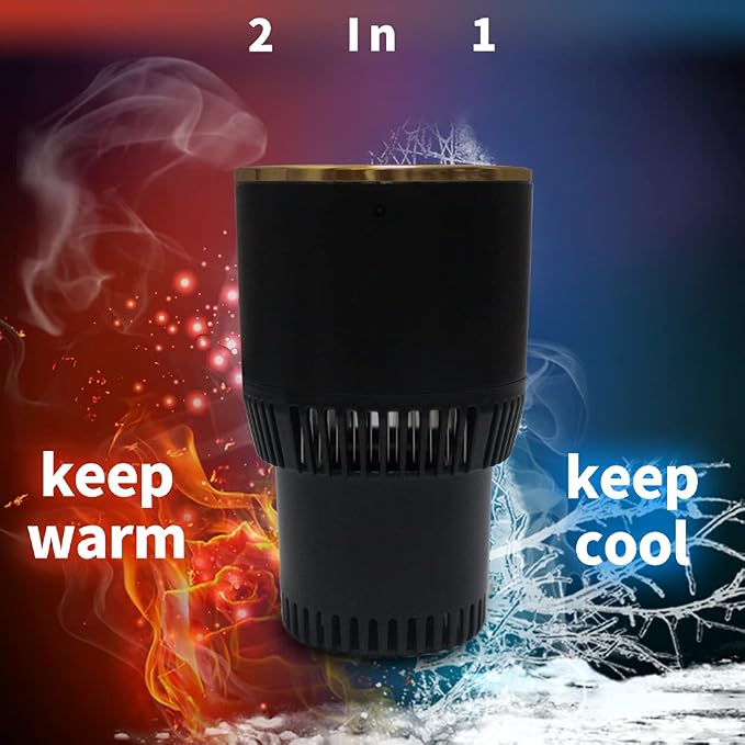 Auto Car Cup Holder Heating Cooling Drinks Smart Cooler Warmer Heater for Coffee Beverage Milk (Black with Gold)