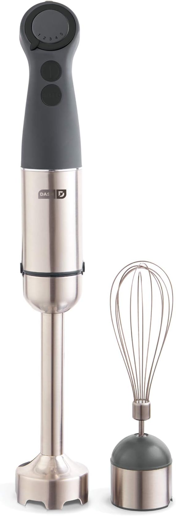 Dash Chef Series Immersion Hand Blender, 5 Speed, 330W Handheld Stick Blender with Whisk Attachment, Stainless Steel Blades for Soups, Sauces, Smoothies & Purées - Cool Grey