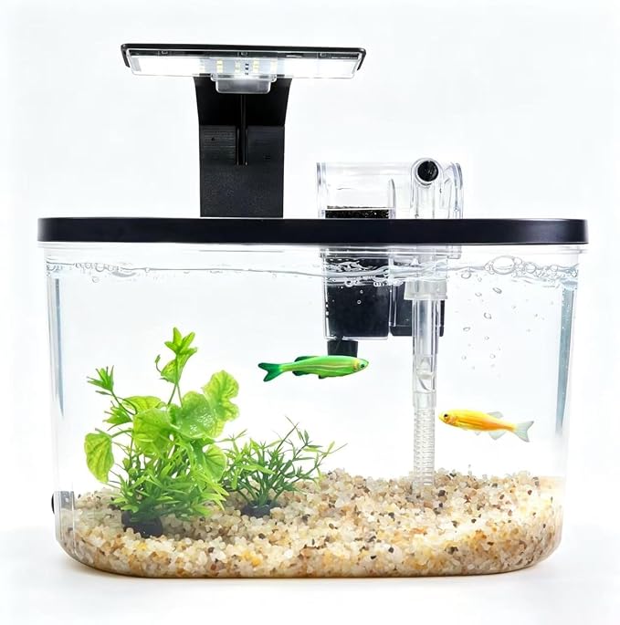Aquarium Starter Kit Complete Small Fish Tank with LED Light & Quiet Filter, 1.7 Gallon Fishtanks for Betta, Mini Desktop Acrylic Tank, Ideal for Shrimp Guppy Jellyfish Goldfish, Office, Home, or Gift